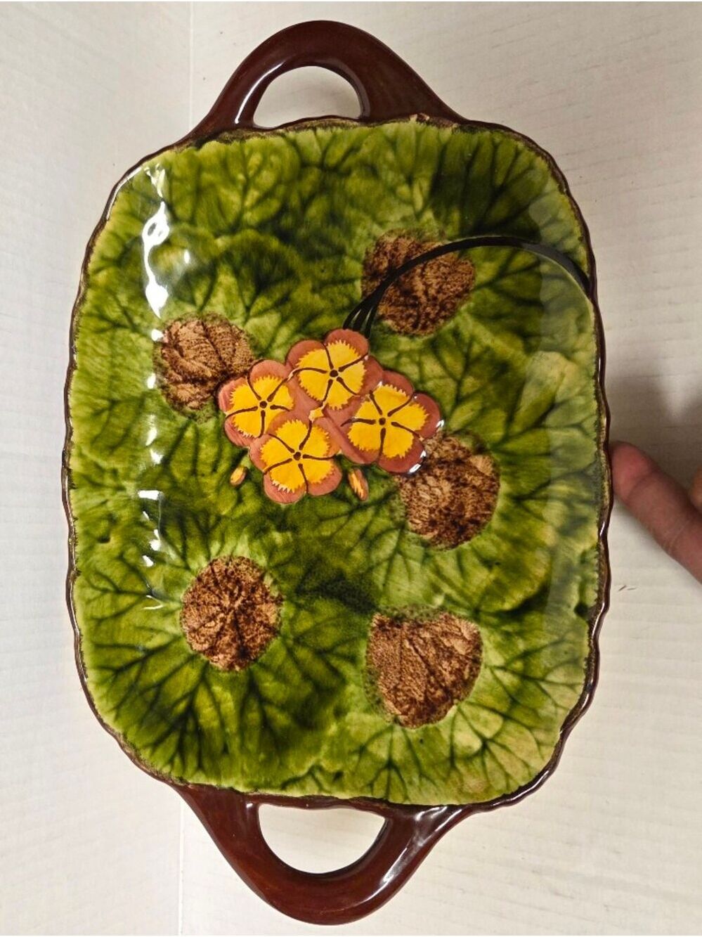 Vintage German CICO Majolica Floral Rectangular Serving Dish